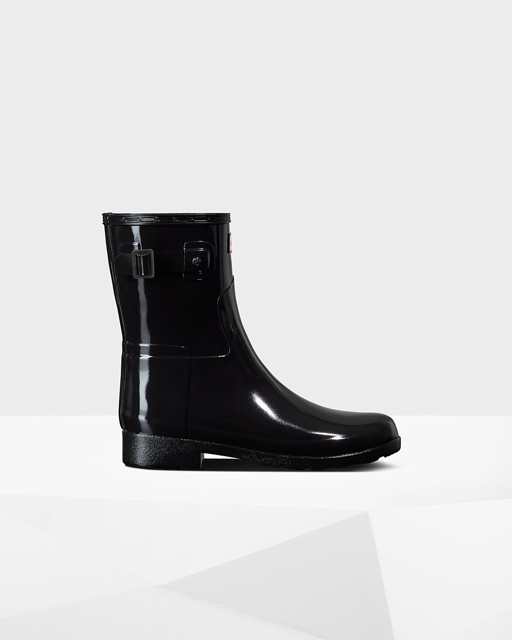 Womens Hunter Refined Slim Fit Gloss - Short Rain Boots Black - 4830-LTGOB